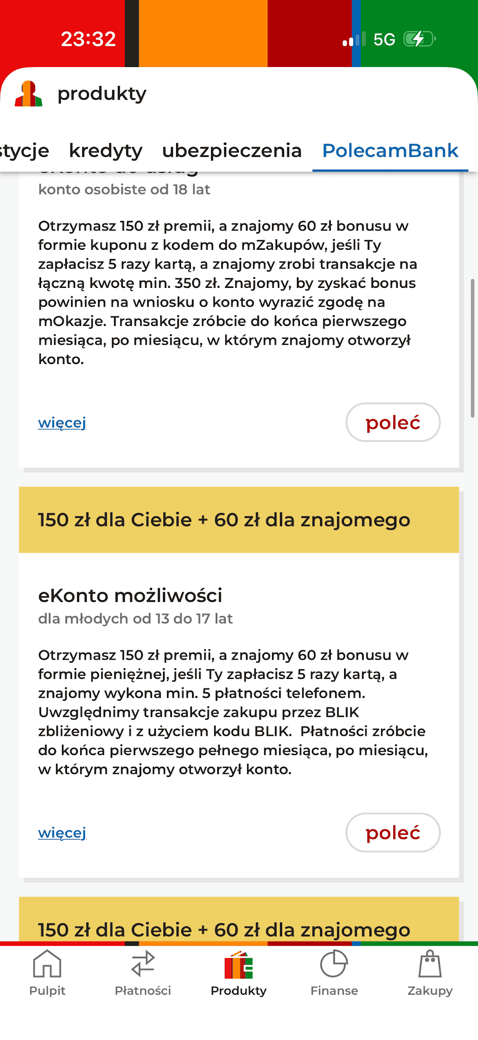 PolecamBank: warunki eKonta do usług i eKonta możliwości dla osób od 13 do 17 lat