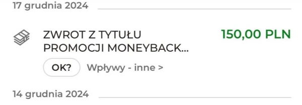 Potwierdzenie wypłaty 150 zł premii w mBanku