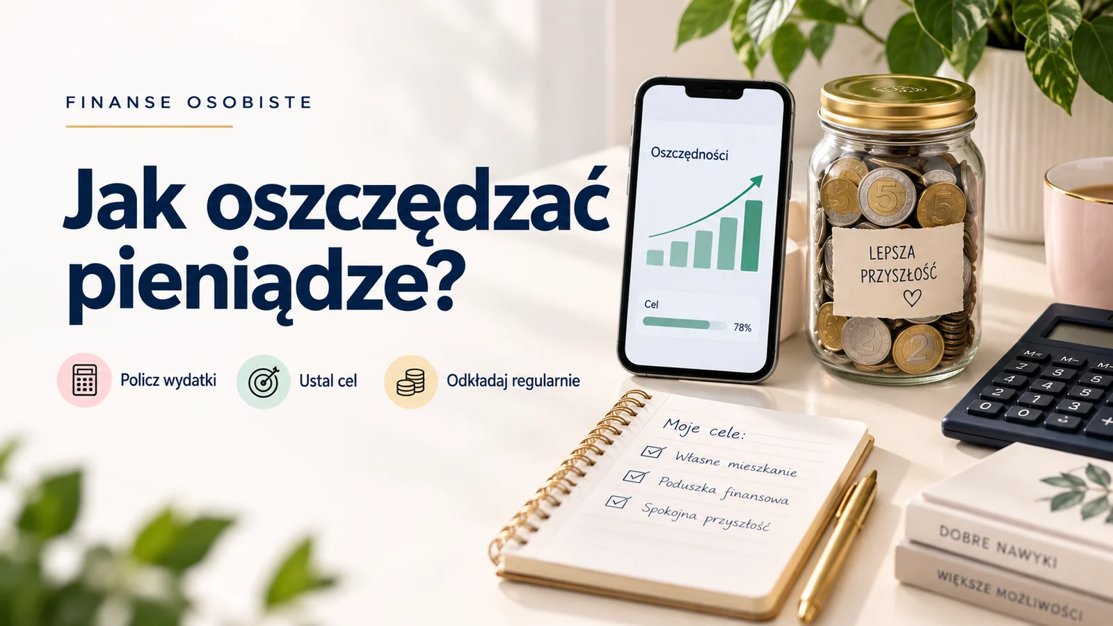 Plan oszczędzania pieniędzy z budżetem celami i regularnymi wpłatami