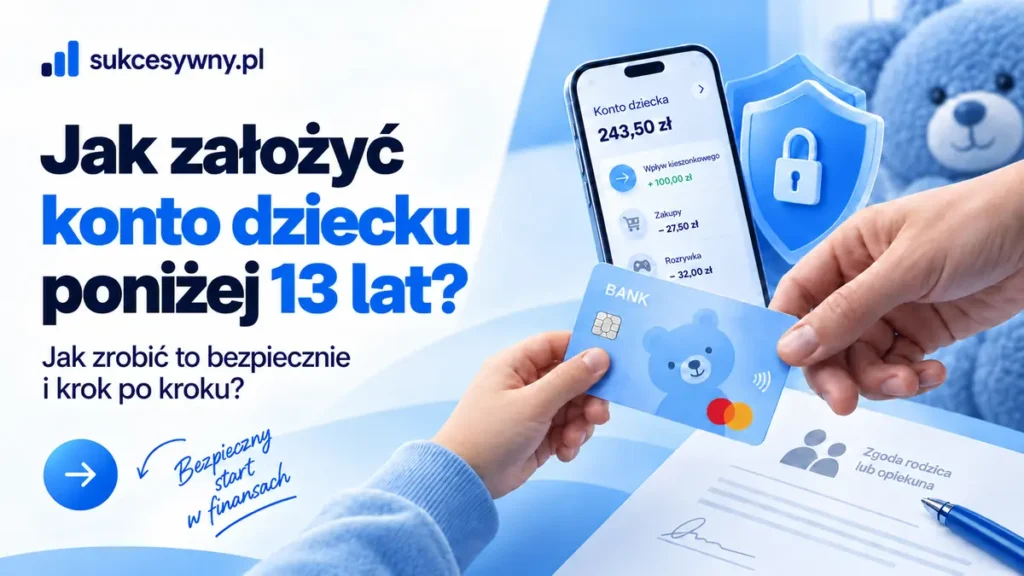 Rodzic przekazujący dziecku kartę jako ilustracja otwierania konta poniżej 13 lat.
