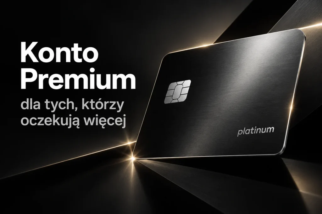 Ilustracja konta premium z czarną kartą z napisem platinum.