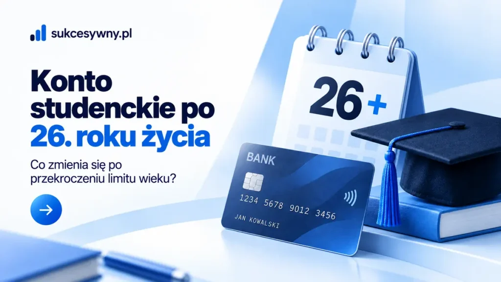 Konto studenckie po 26. roku życia z ilustracją karty, kalendarza i biretu.