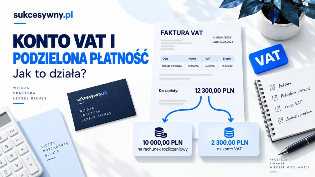 Podzielona płatność faktury VAT z rozdzieleniem kwoty netto i podatku na dwa rachunki.