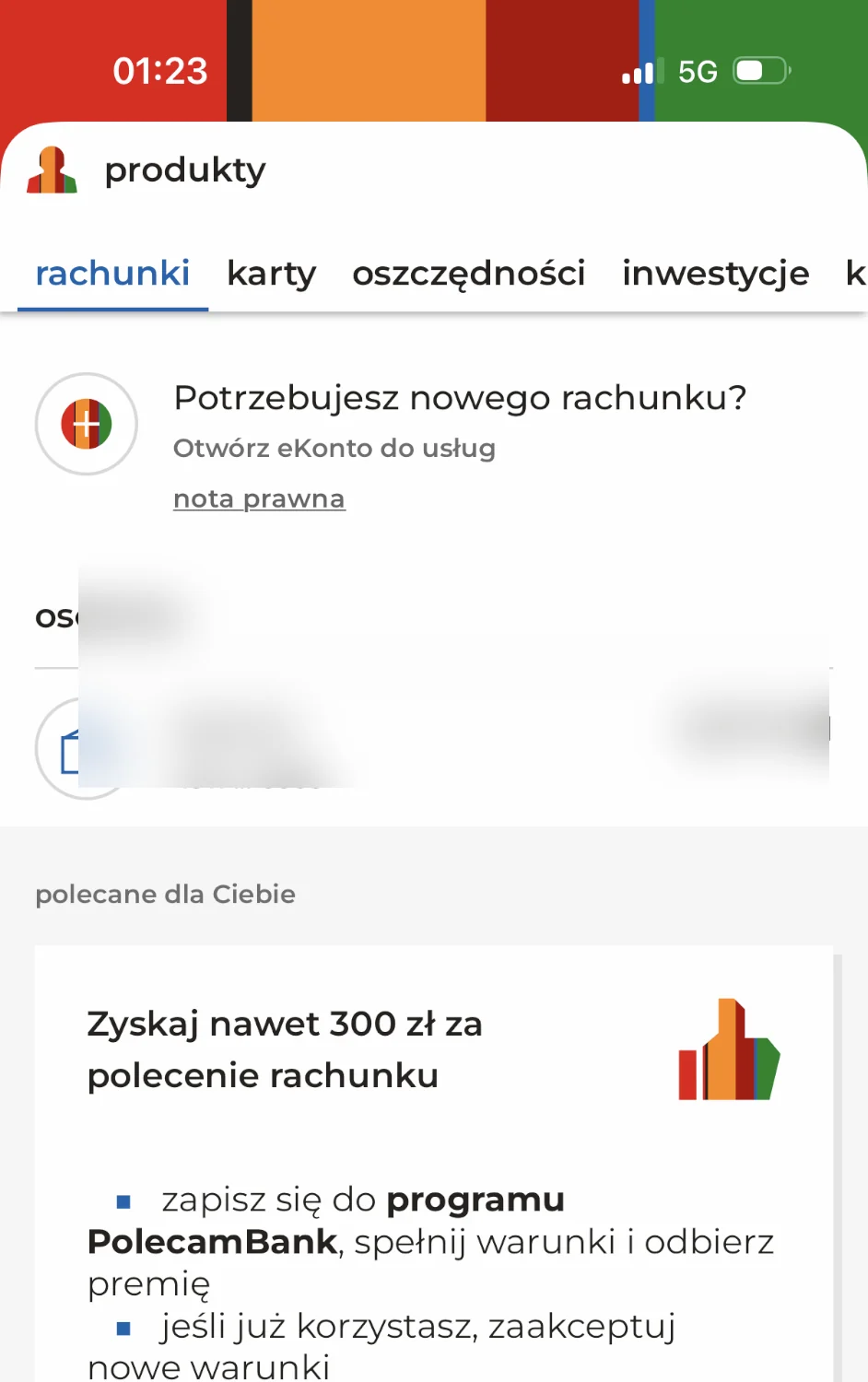 Zakładka Produkty w aplikacji mBanku