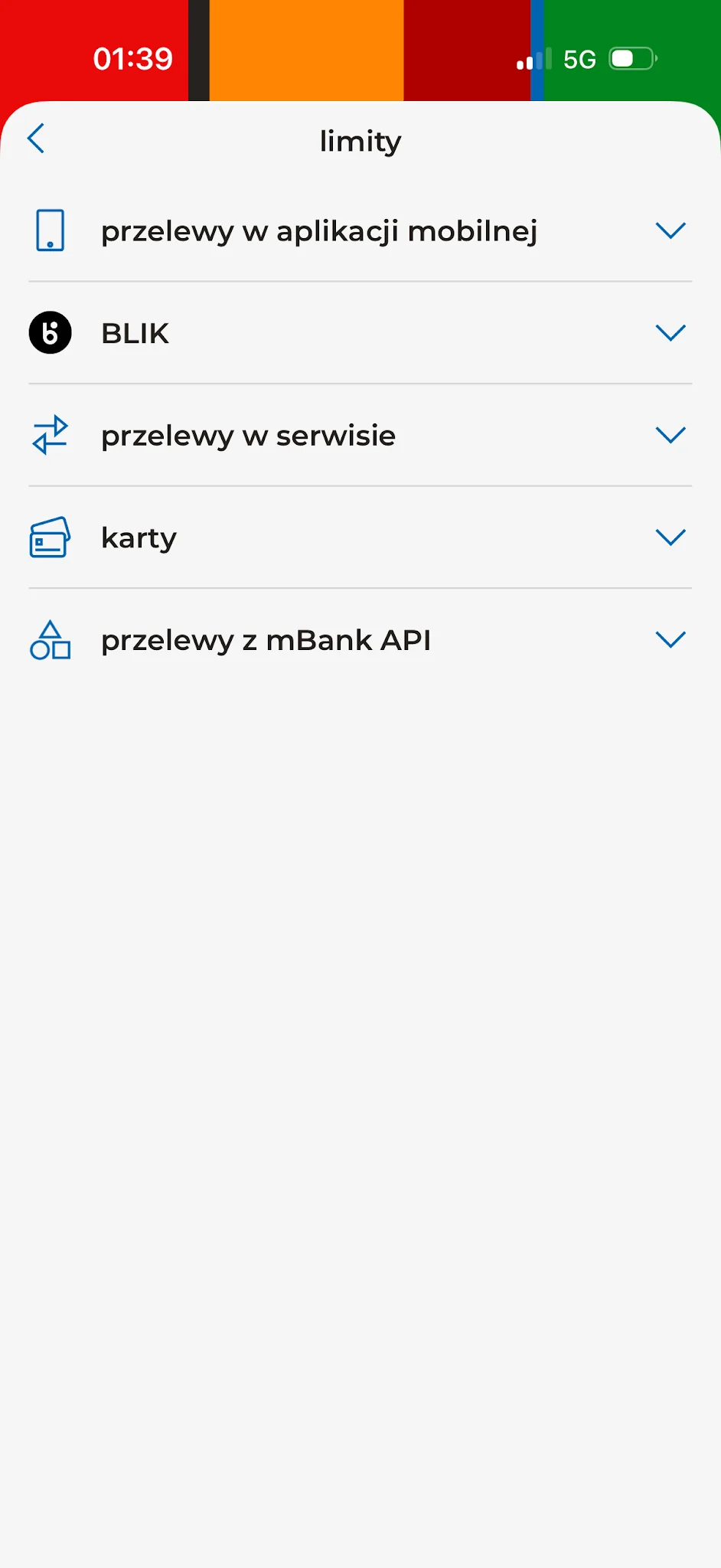 Lista limitów przelewów, BLIKA i kart w aplikacji mBanku
