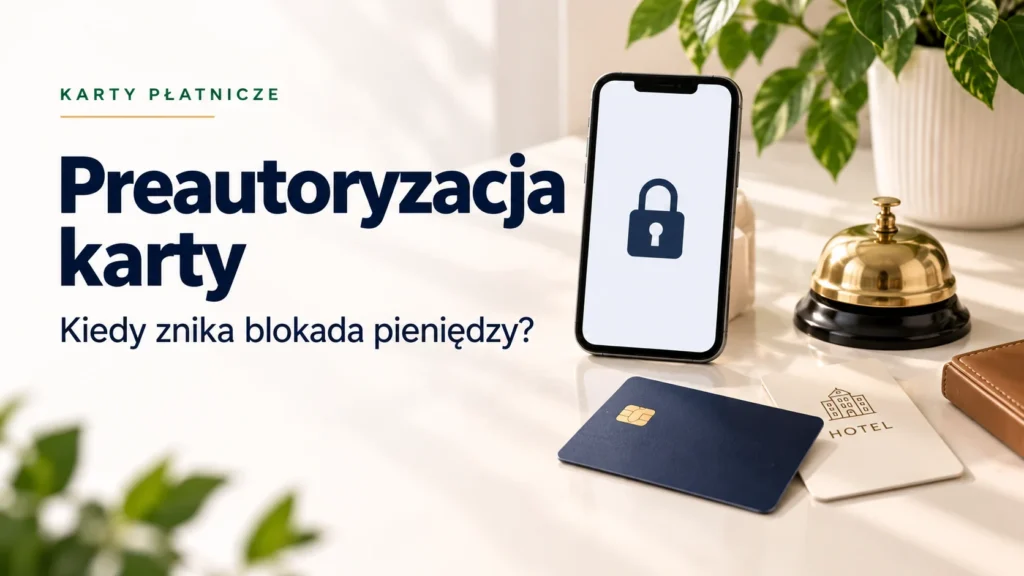 Preautoryzacja karty i blokada pieniędzy, telefon, karta oraz klucz hotelowy