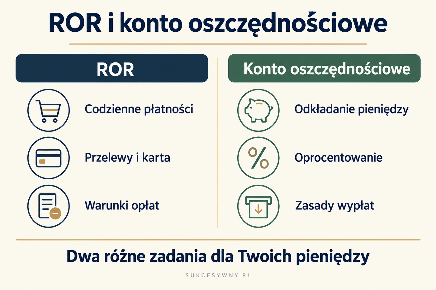 Porównanie ROR do codziennych płatności z kontem oszczędnościowym do odkładania pieniędzy.