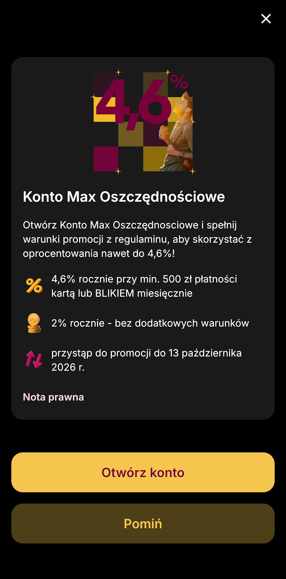 Oferta Konta Max Oszczędnościowego w Alior Mobile z oprocentowaniem do 4,6%