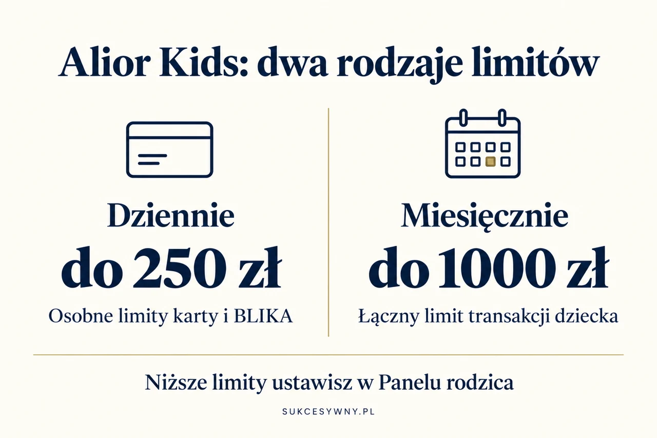 Dzienne limity karty i BLIKA oraz miesięczny limit transakcji dziecka w Alior Kids