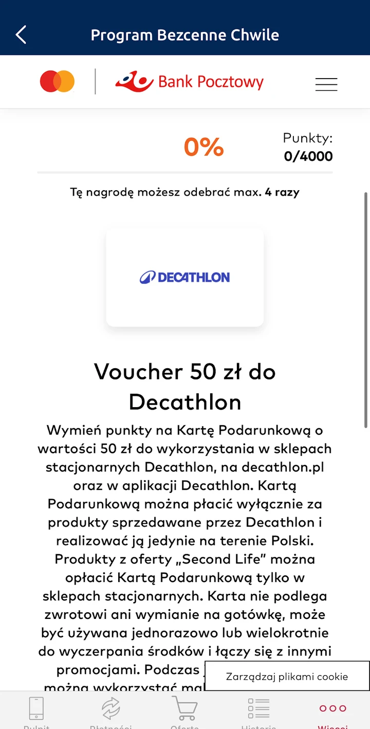 Szczegóły vouchera Decathlon 50 zł za 4000 punktów