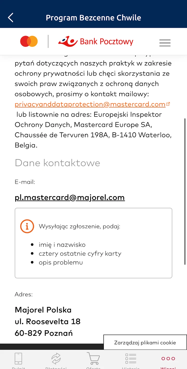 Adres kontaktowy i informacje potrzebne do zgłoszenia w programie