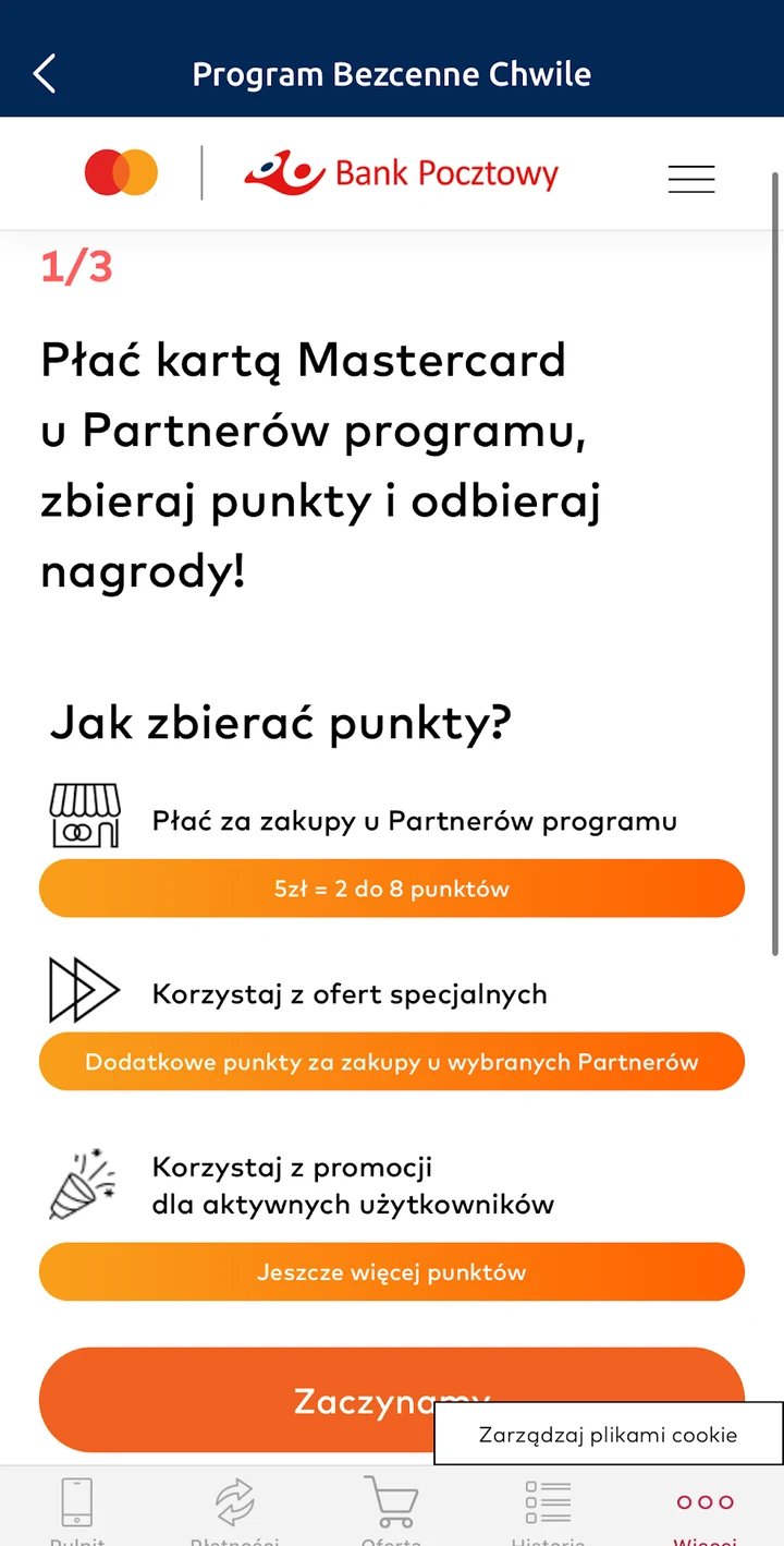 Ekran powitalny programu Mastercard Bezcenne Chwile