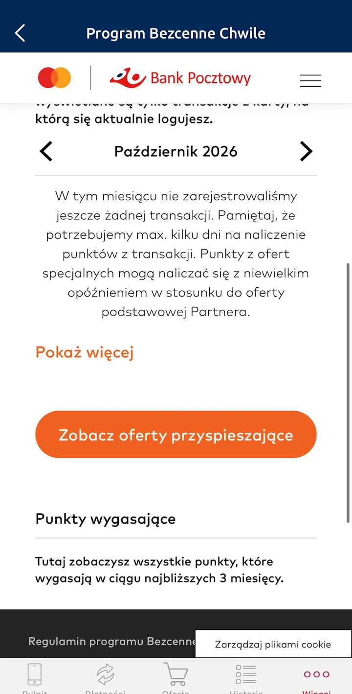 Sekcja punktów wygasających na nowym koncie programu