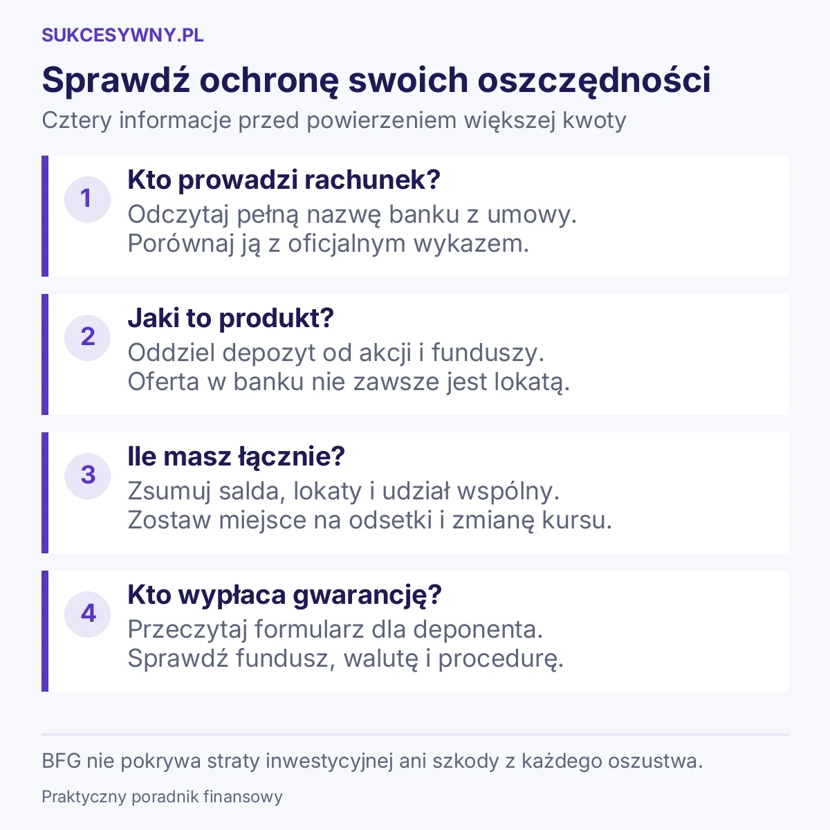 Sprawdź ochronę swoich oszczędności. Cztery informacje przed powierzeniem większej kwoty