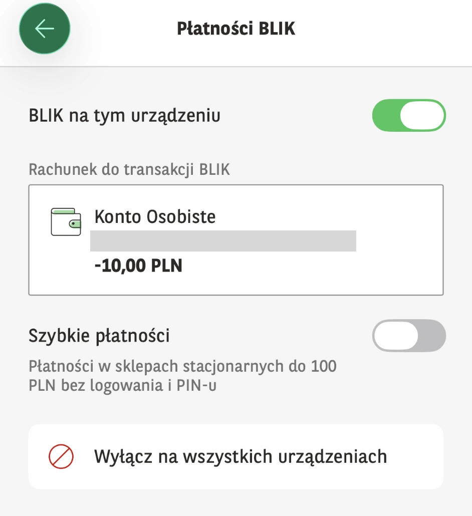 Płatności BLIK w GOmobile: usługa na urządzeniu, rachunek i przełącznik Szybkie płatności