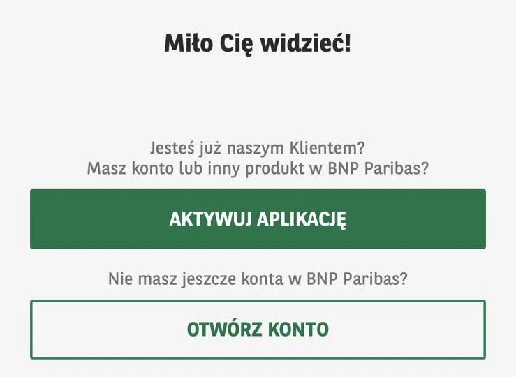 Ekran GOmobile z przyciskami Aktywuj aplikację i Otwórz konto