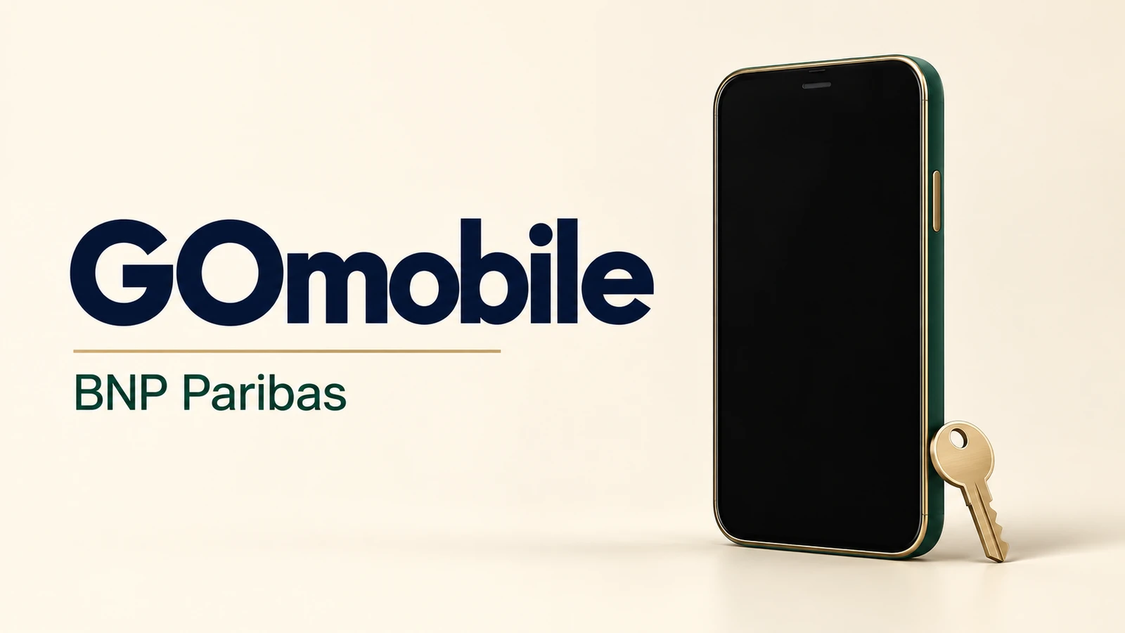 GOmobile BNP Paribas, telefon z pustym ekranem i symbol dostępu.