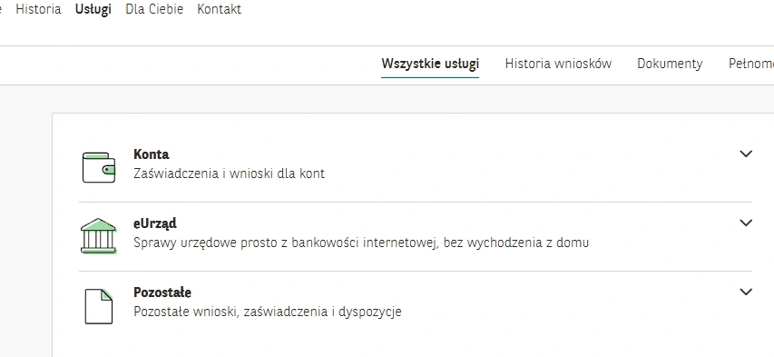 Sekcja Usługi w GOonline z pozycją eUrząd