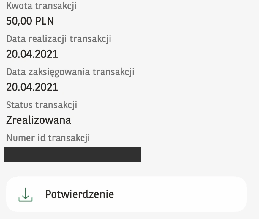 Historia wpłaty 50 zł w GOmobile z datą i statusem Zrealizowana