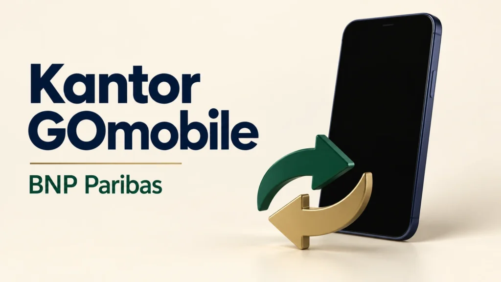 Kantor GOmobile BNP Paribas, telefon z pustym ekranem i symbol wymiany.