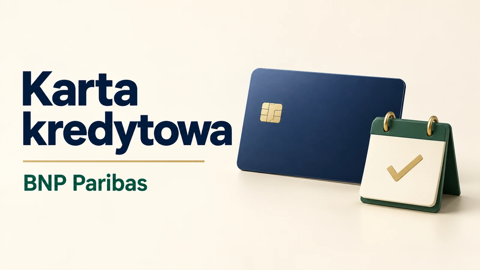 Karta kredytowa BNP Paribas, granatowa karta i kalendarz z symbolem terminowej spłaty.