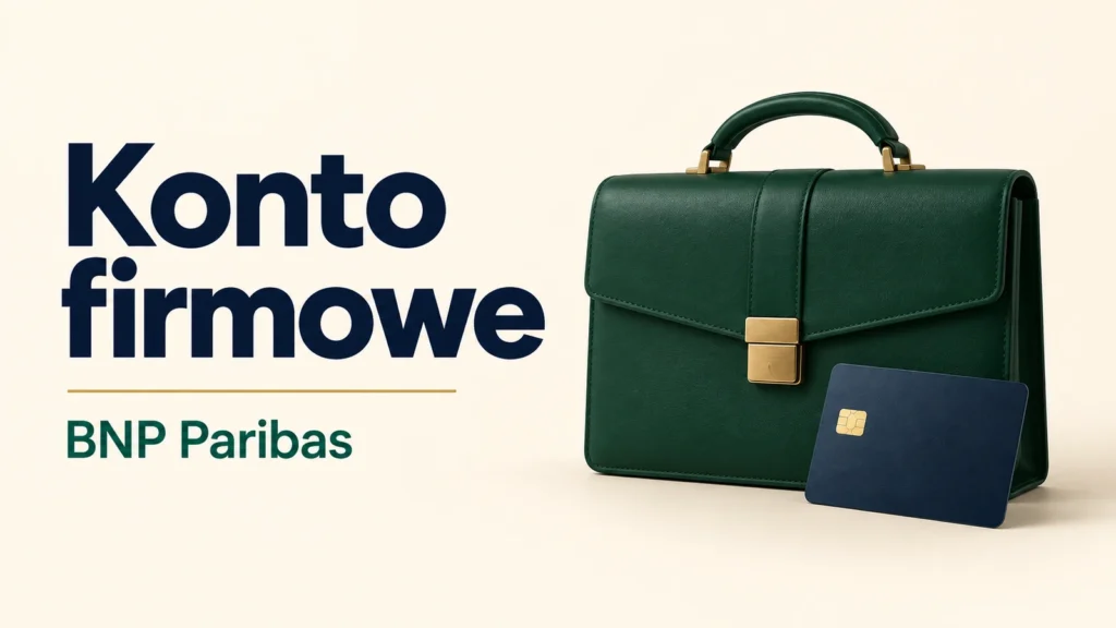 Konto firmowe BNP Paribas, zielona teczka i granatowa karta.