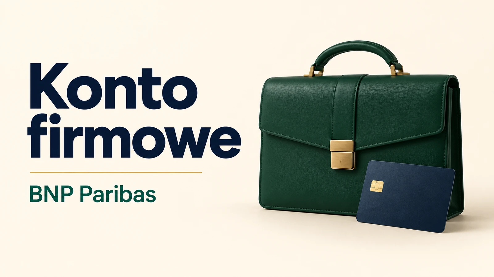 Konto firmowe BNP Paribas, zielona teczka i granatowa karta.