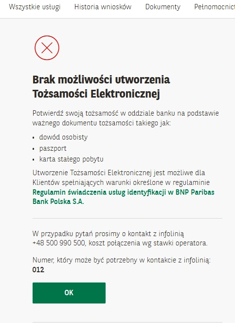 Komunikat BNP o braku możliwości utworzenia tożsamości elektronicznej i wymaganym potwierdzeniu danych w oddziale