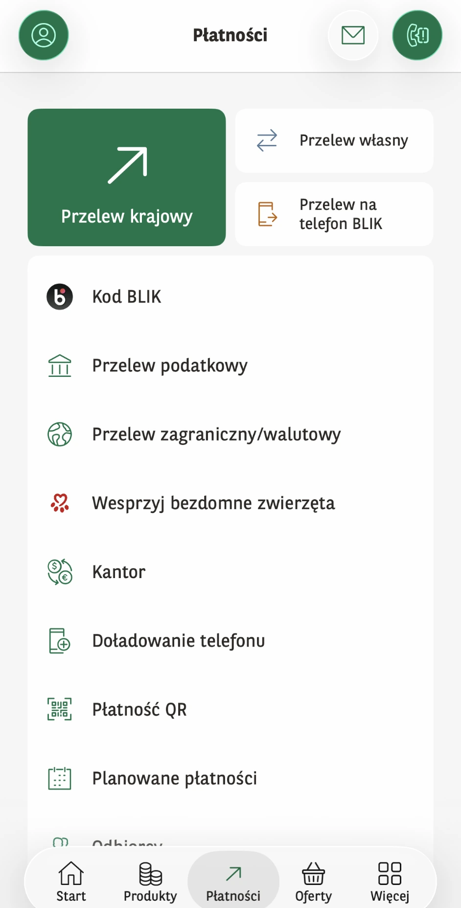 Menu Płatności w GOmobile z opcją Planowane płatności