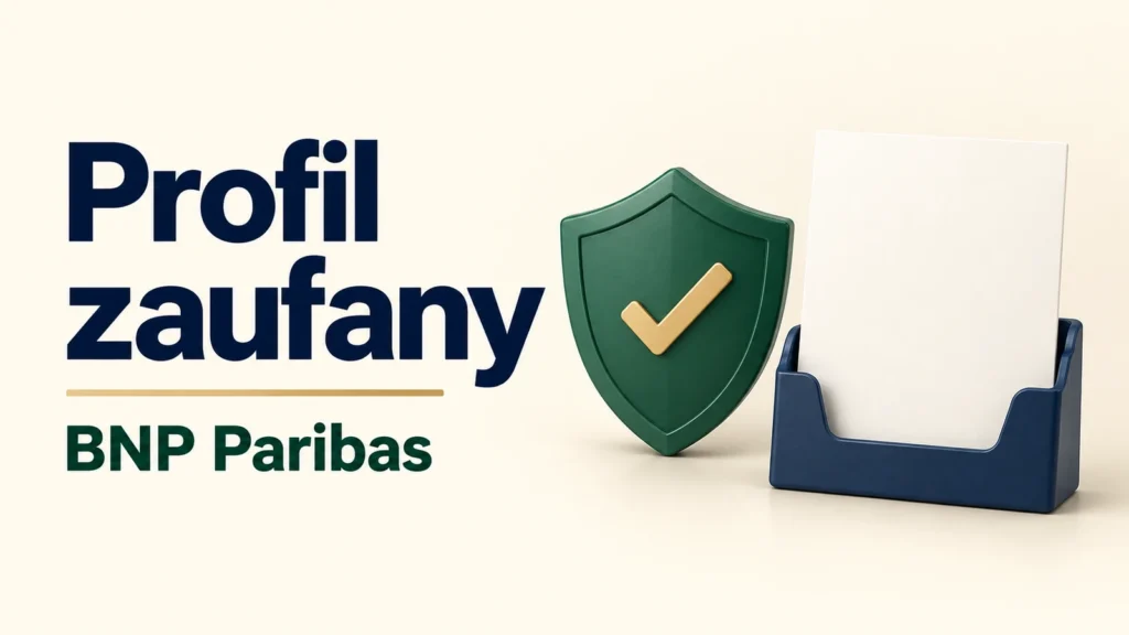 Profil zaufany przez BNP Paribas, symbol ochrony danych i pusty dokument.