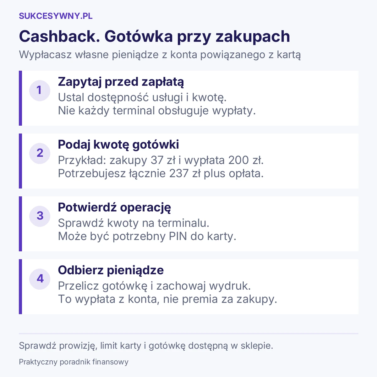 Cashback. Gotówka przy zakupach. Wypłacasz własne pieniądze z konta powiązanego z kartą