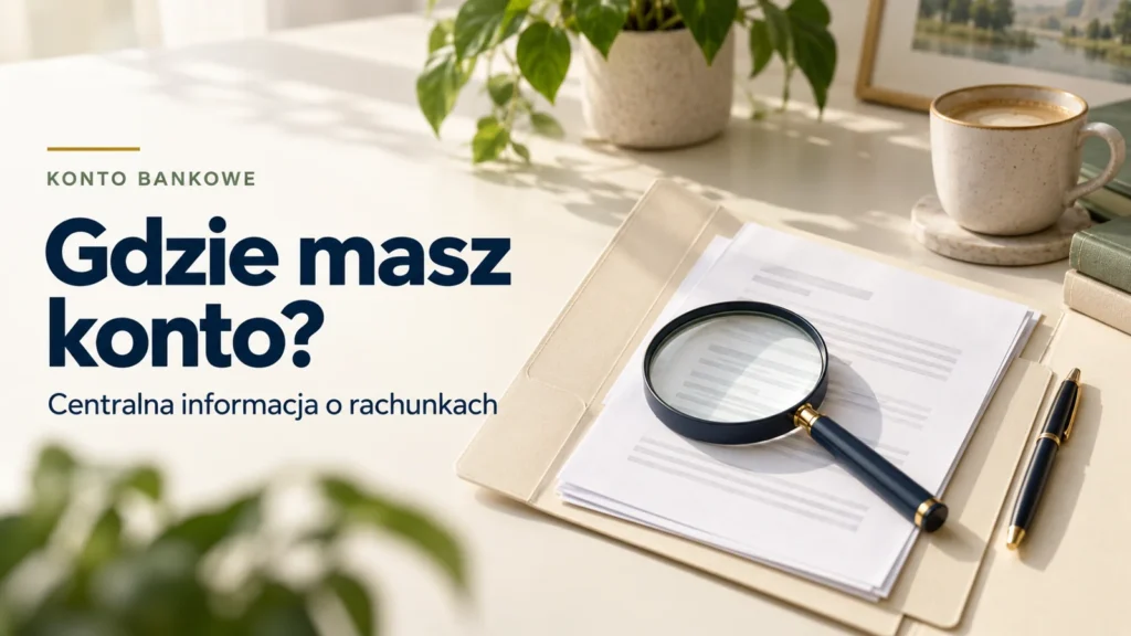 Centralna informacja o rachunkach. Dokumenty i lupa na jasnym biurku