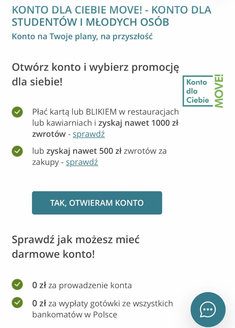 Oficjalna oferta Konta dla Ciebie MOVE! na stronie Credit Agricole