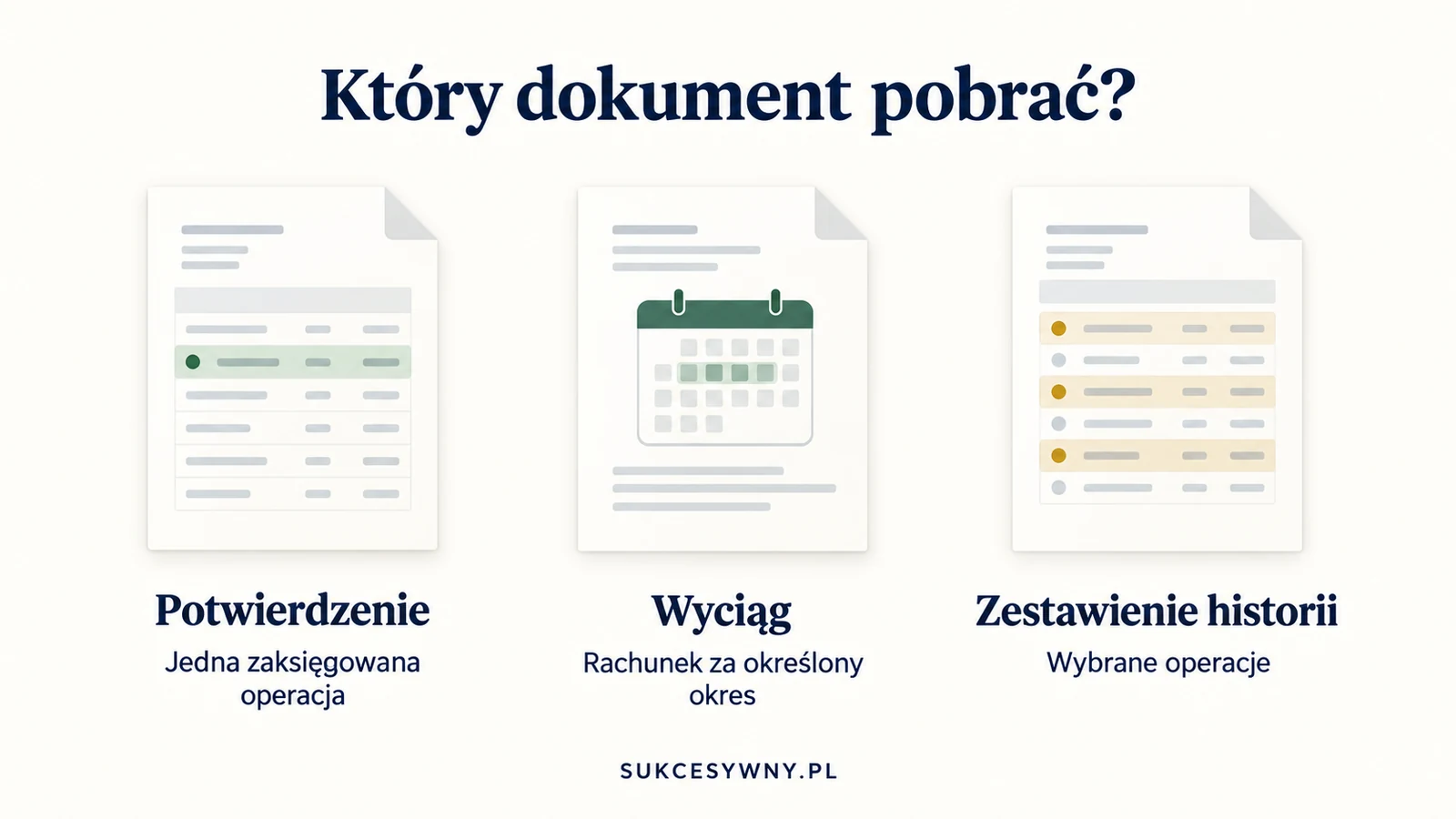 Porównanie potwierdzenia jednej operacji, wyciągu za okres i zestawienia historii