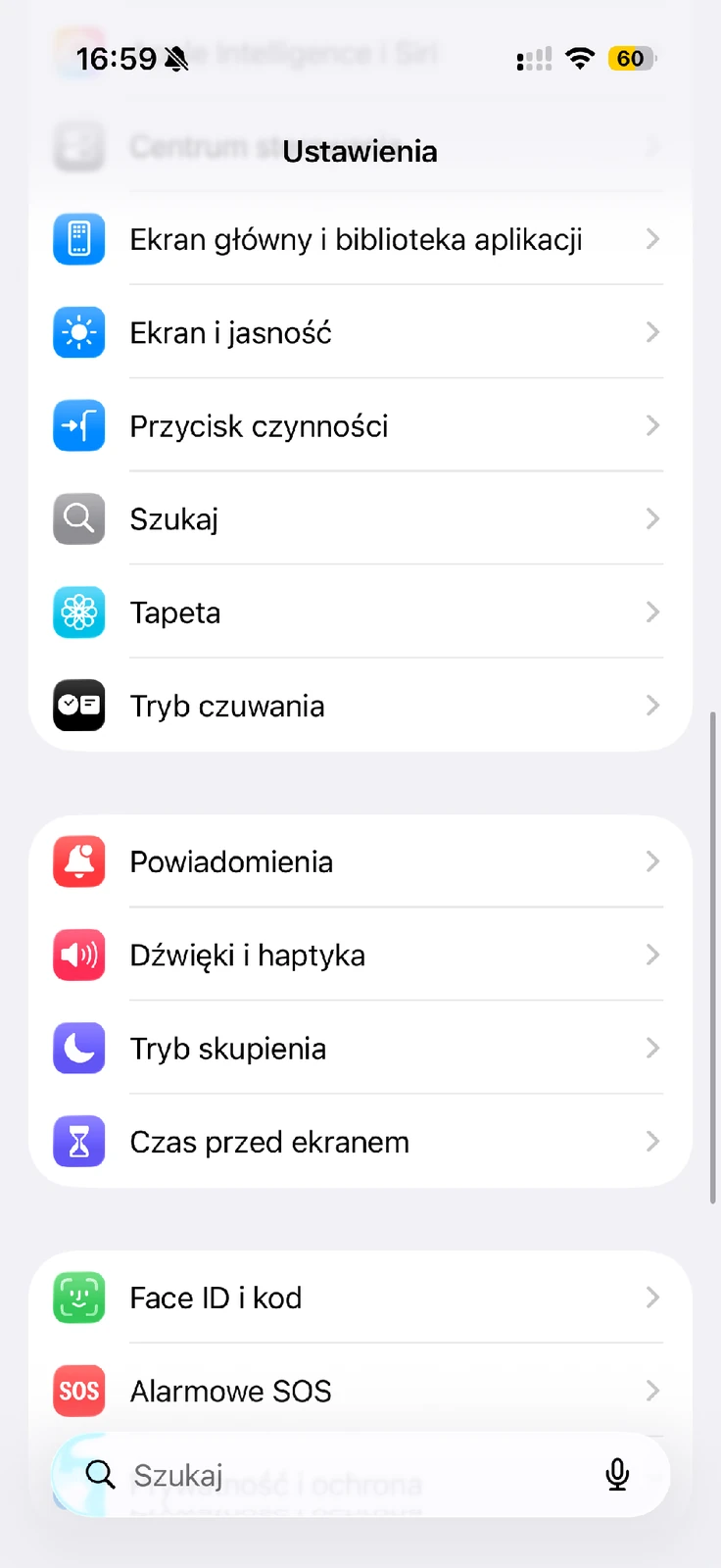 Powiadomienia w ustawieniach systemowych iPhone