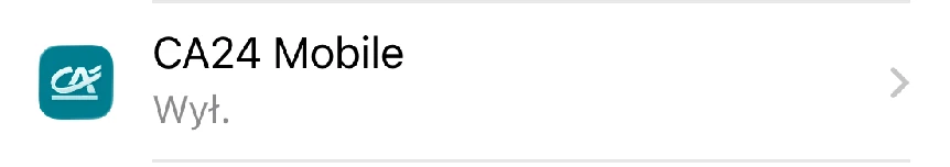 CA24 Mobile na liście powiadomień iPhone ze statusem Wył.
