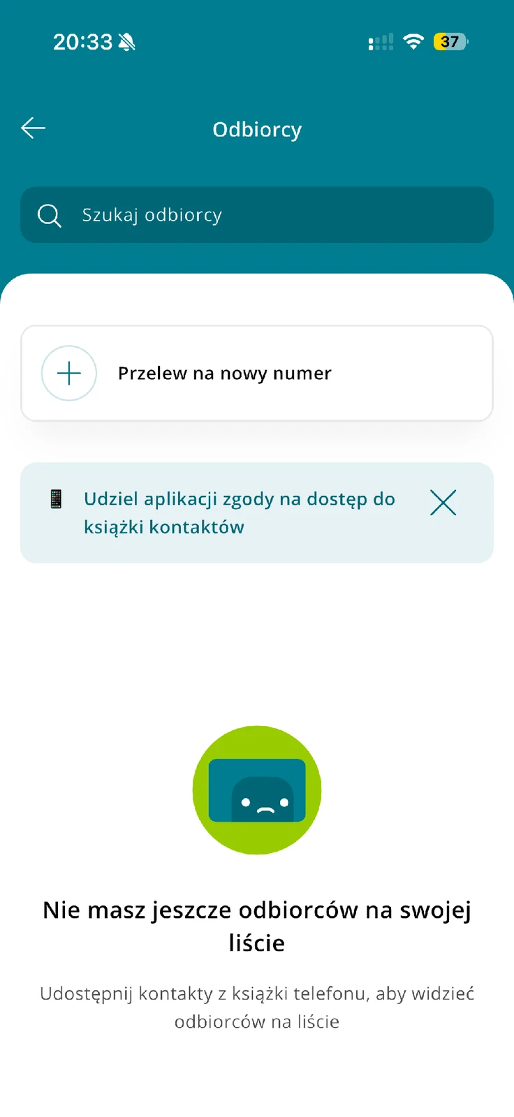 Lista odbiorców przelewu BLIK z wyborem nowego numeru