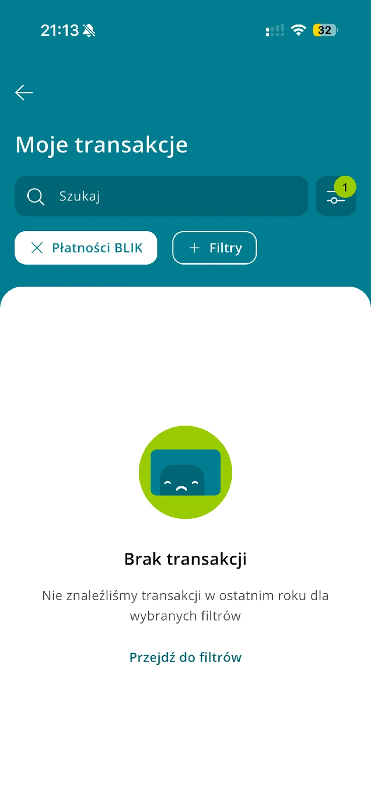 Historia CA24 Mobile z aktywnym filtrem Płatności BLIK bez wyników
