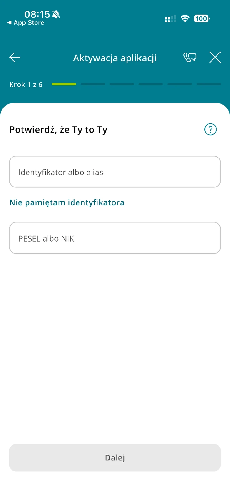 Puste pola identyfikatora i PESEL lub NIK przy aktywacji CA24 Mobile