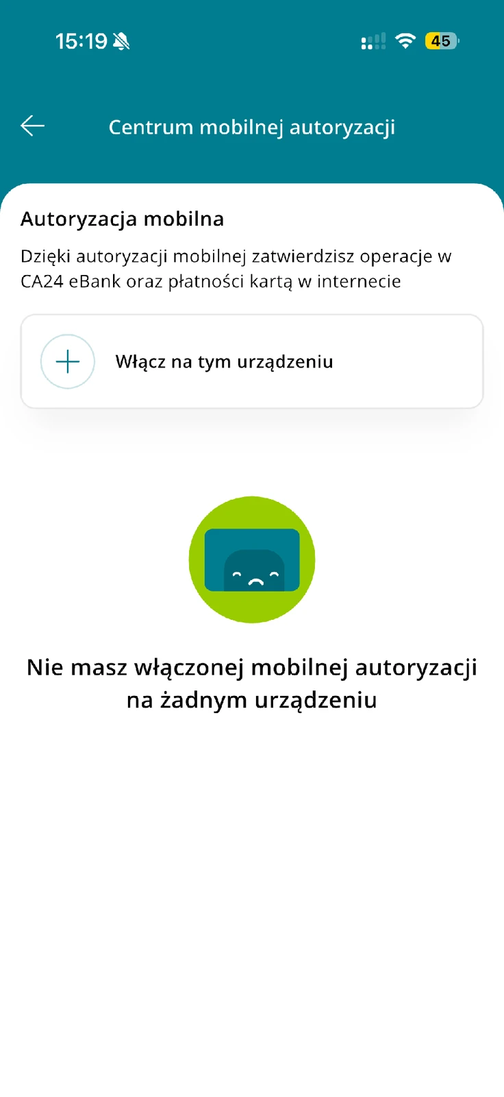 Centrum mobilnej autoryzacji z opcją Włącz na tym urządzeniu
