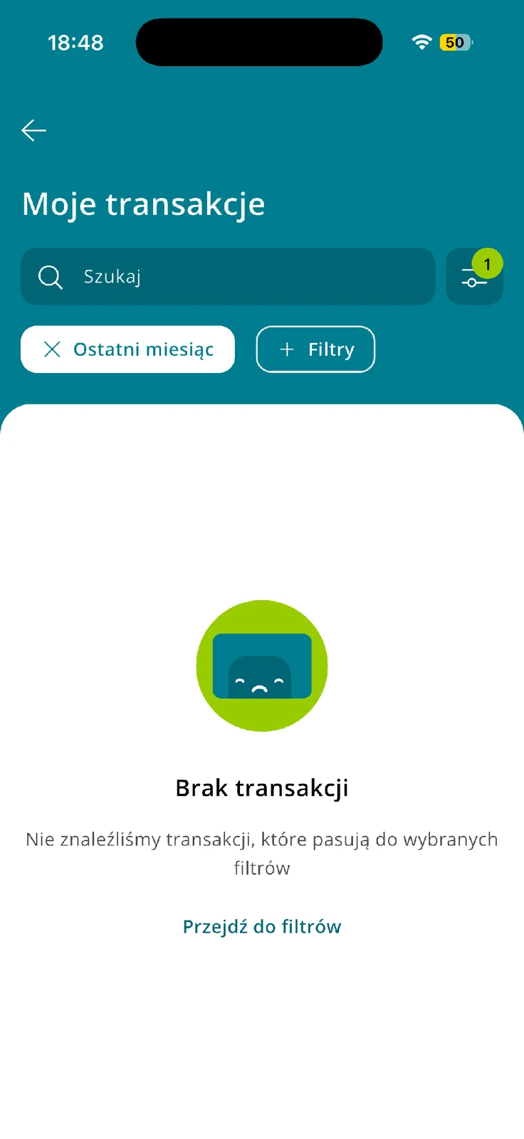 Brak operacji przy filtrze Ostatni miesiąc w historii CA24 Mobile