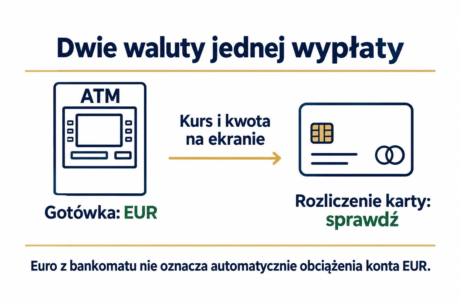 Rozróżnienie euro wydanego przez bankomat i waluty obciążenia karty
