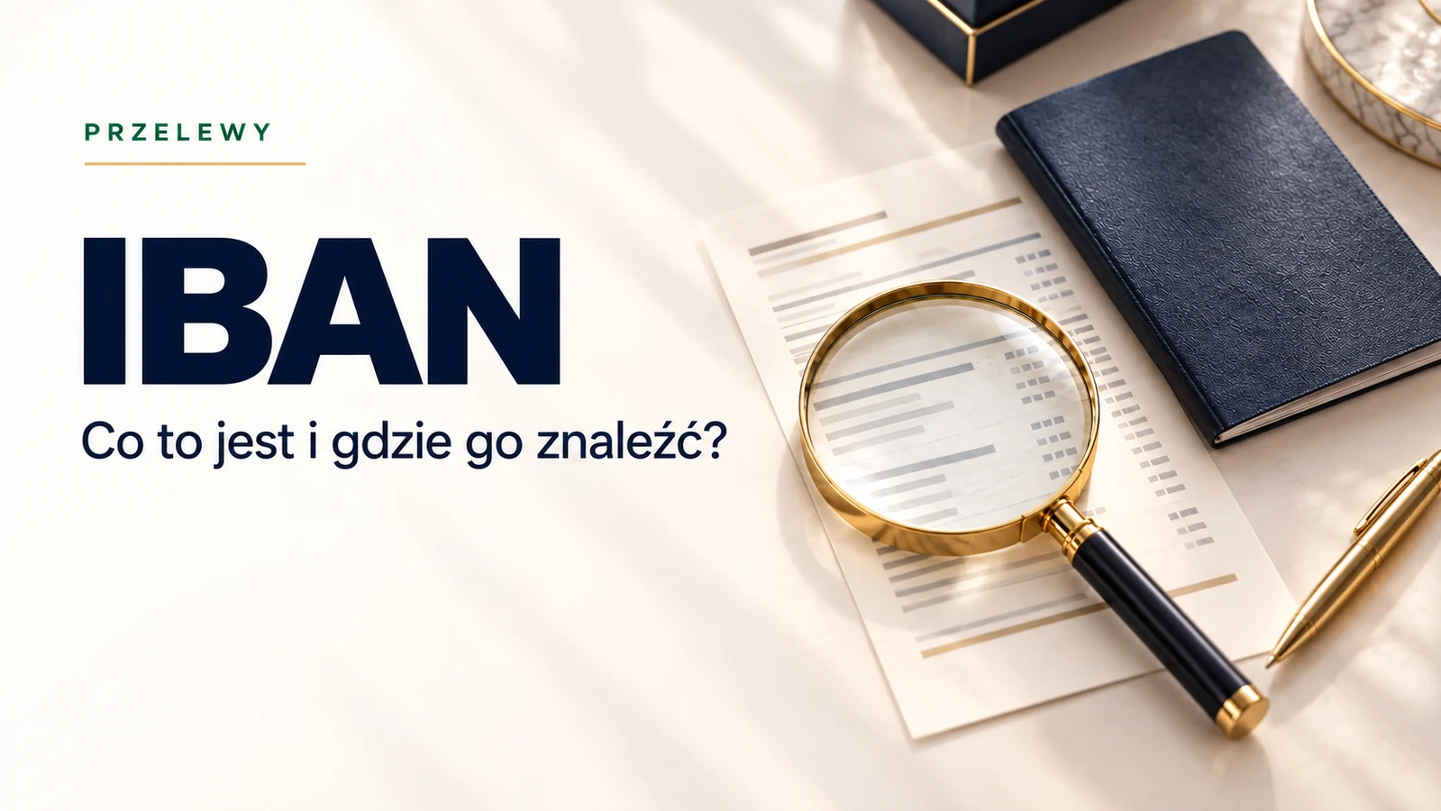 Dokument bankowy pod lupą przy poradniku o numerze IBAN.