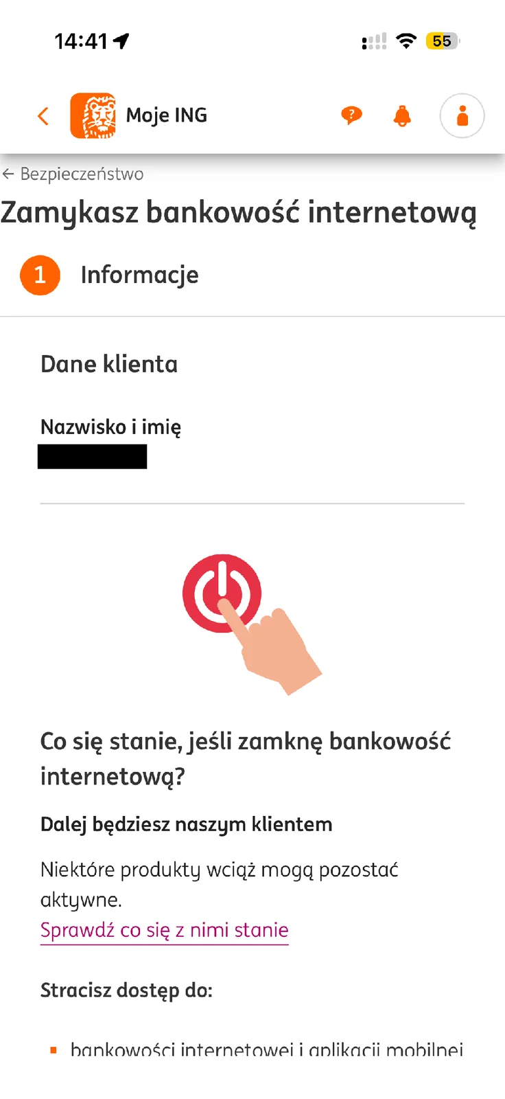 Ostrzeżenie ING że zamknięcie bankowości nie zamyka innych produktów