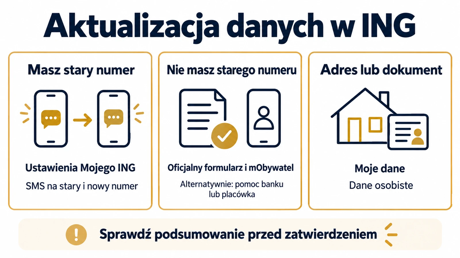 Jak zmienić numer telefonu, adres i dokument tożsamości w ING? — infografika