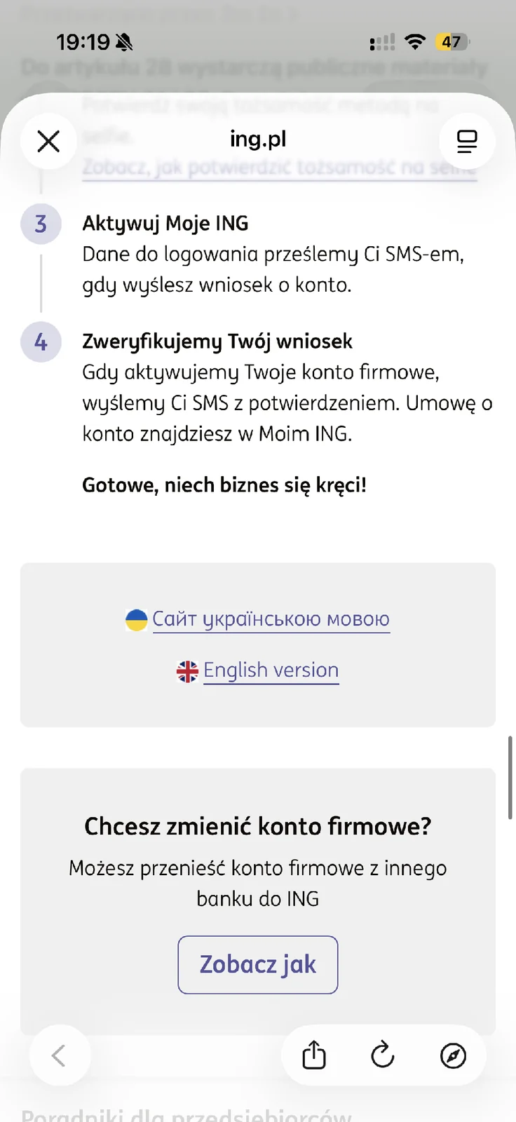Instrukcja aktywacji Mojego ING i weryfikacji wniosku firmowego