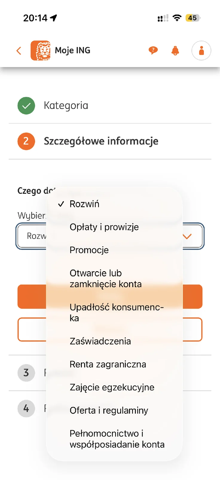 Tematy reklamacji konta ING, w tym opłaty i promocje