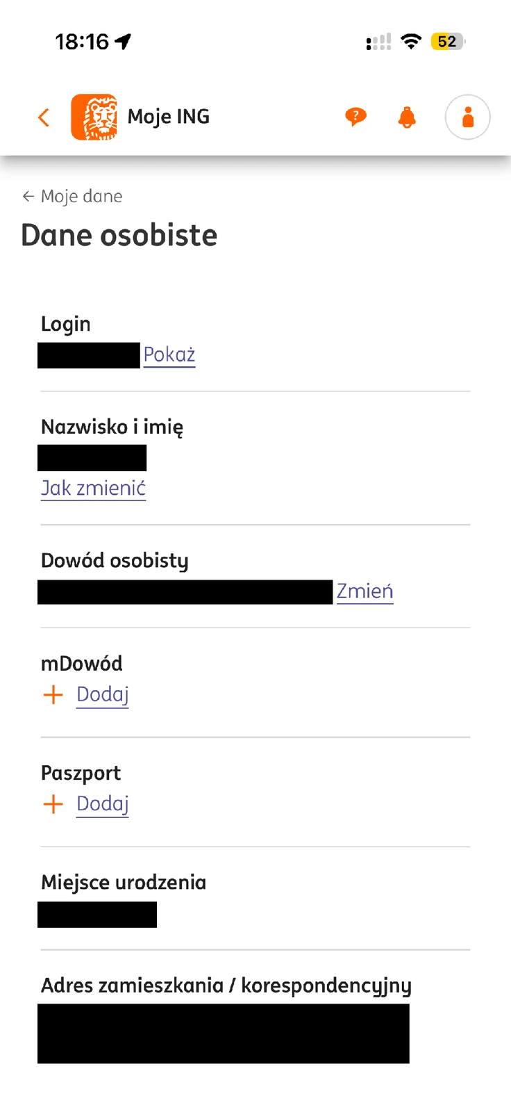 Dokumenty tożsamości w ING z opcjami zmiany dowodu osobistego i dodania paszportu