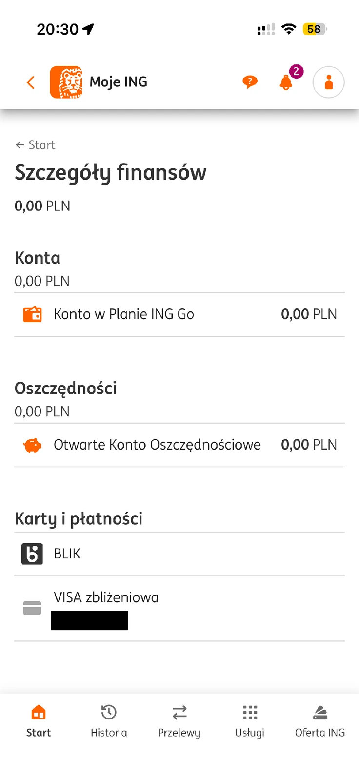Lista kont w Moim ING z kontem w Planie ING Go i Otwartym Kontem Oszczędnościowym w PLN