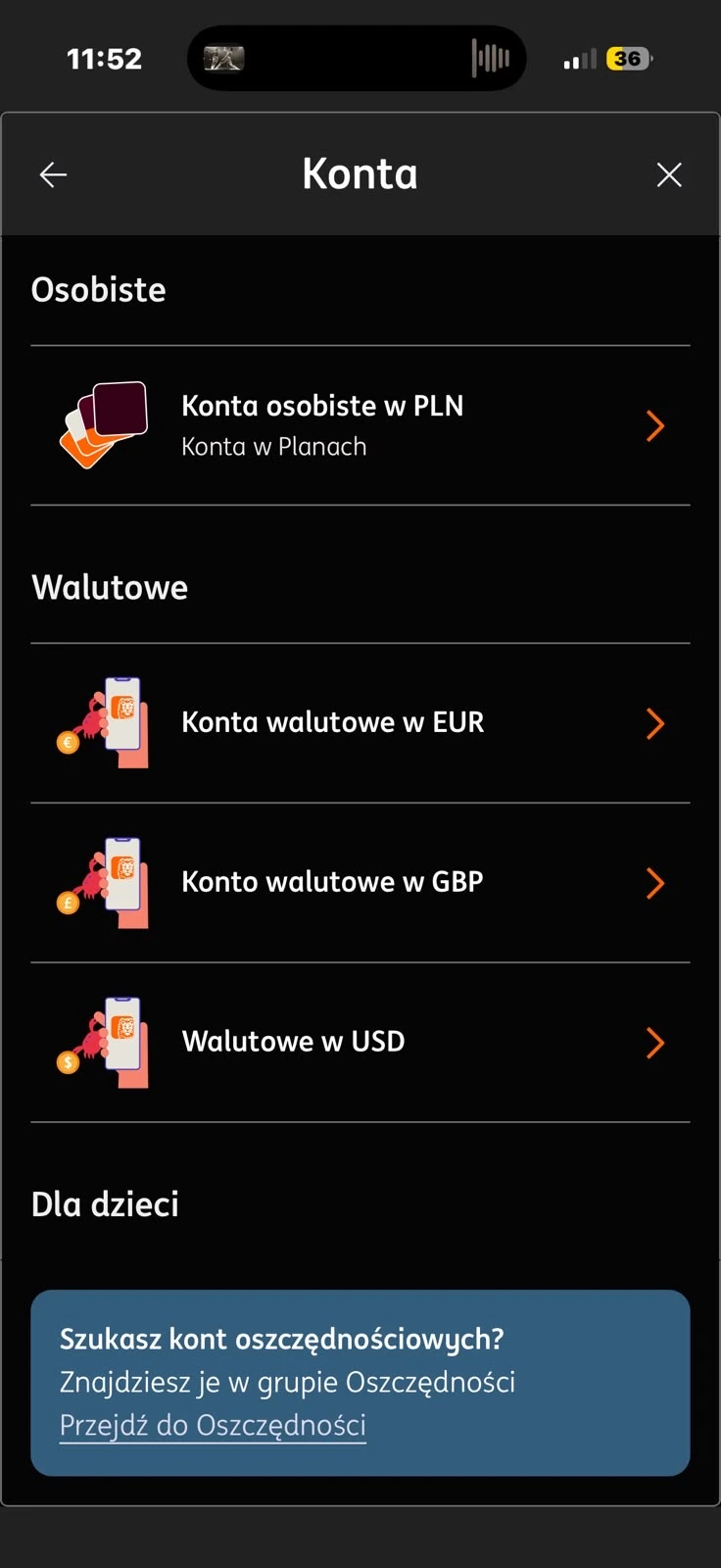 Wybór Konta osobiste w PLN w bankowości Moje ING